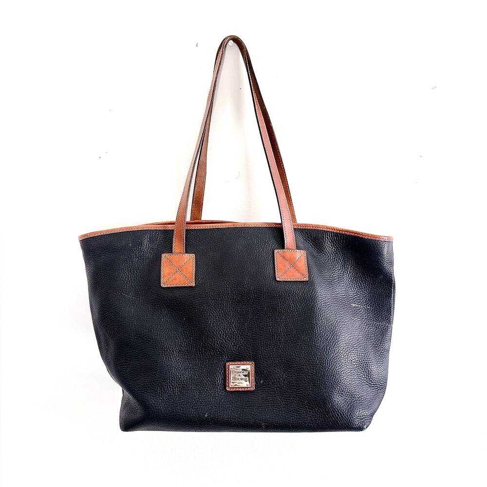 DOONEY & BOURKE BLACK PEBBLE LEATHER TOTE BAG WITH BROWN DETAILS & RED INTERIOR